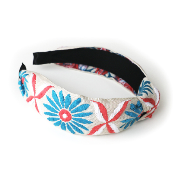 【3color】サンフラワー刺繍入りクロスカチューシャ Z00120