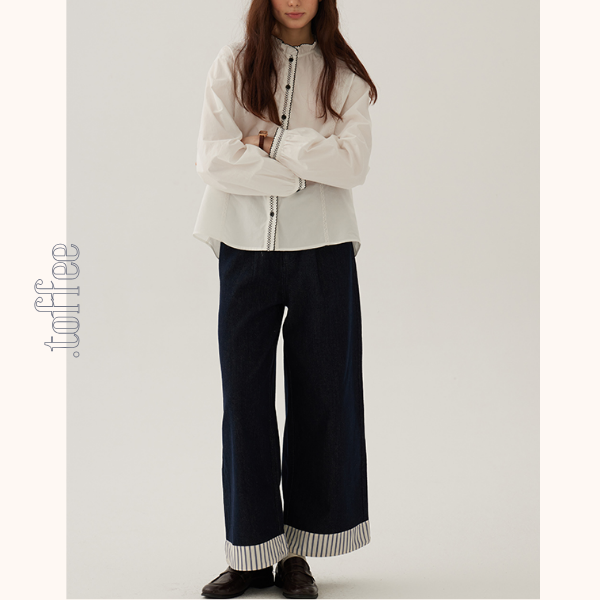 コントラストカラーレースディテールシアーブラウス《Z00844》