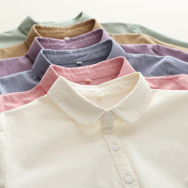 【6color】純綿ポロカラーロングスリーブシャツ 《Z00728》