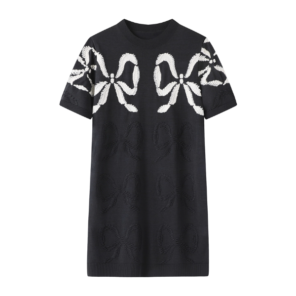 【2color】立体リボン刺繍ニットワンピース《Z01041》