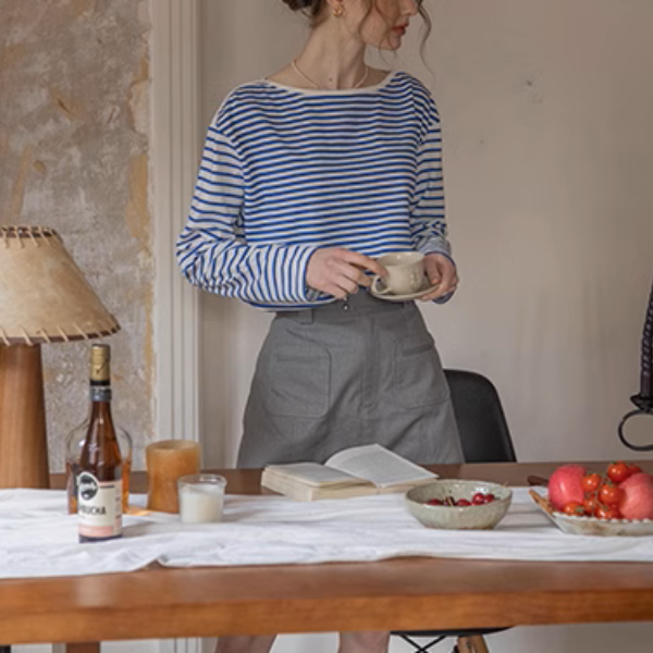 【2color】ボートネックストライプTシャツ《Z00852》