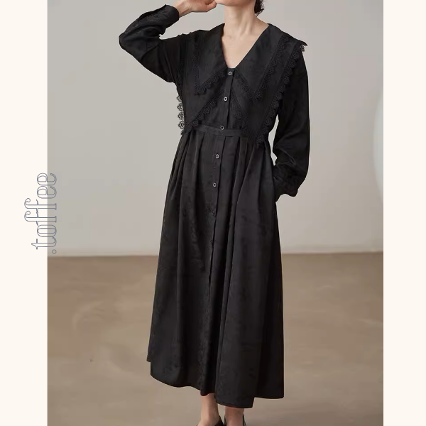 レイヤードドールカラーブラックジャガードワンピース《Z01000》