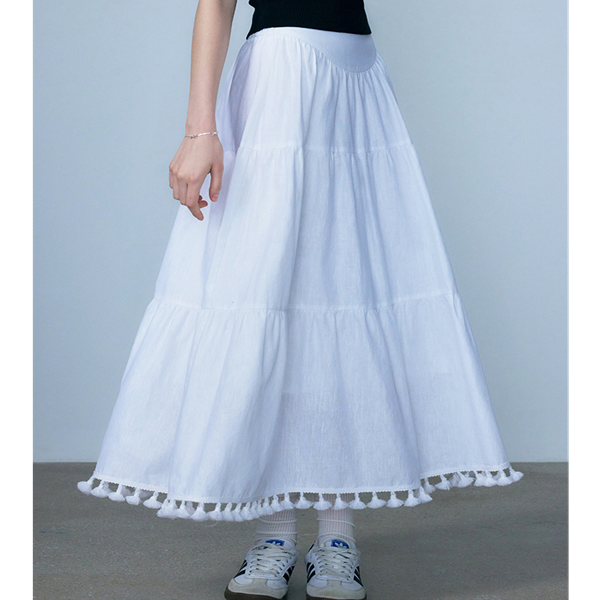 【2color】タッセル付きAラインロングスカート Z00331