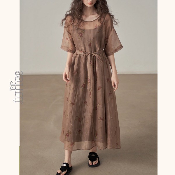 フローラルプリントシフォンワンピース《Z00995》