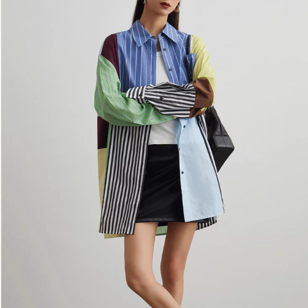 マルチカラーパッチワークルーズシャツ《Z00946》