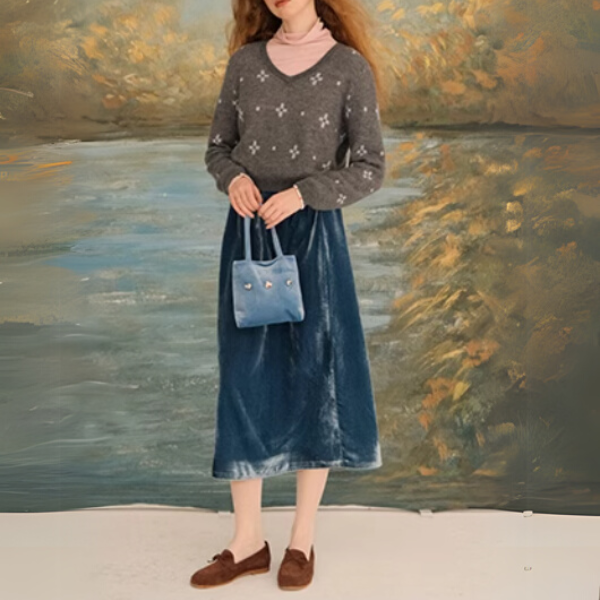 ベルベットラインミモレ丈スカート   《Z00704》