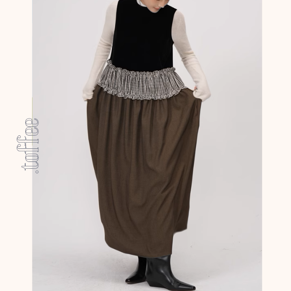 チェック柄切替ノースリーブAラインワンピース《Z00939》