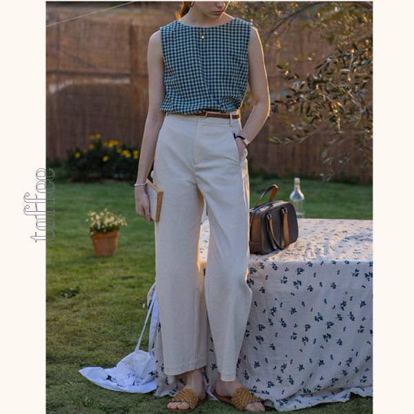 【3color】ベルトループ付きハイウエストストレートクロップドパンツ《Z00870》