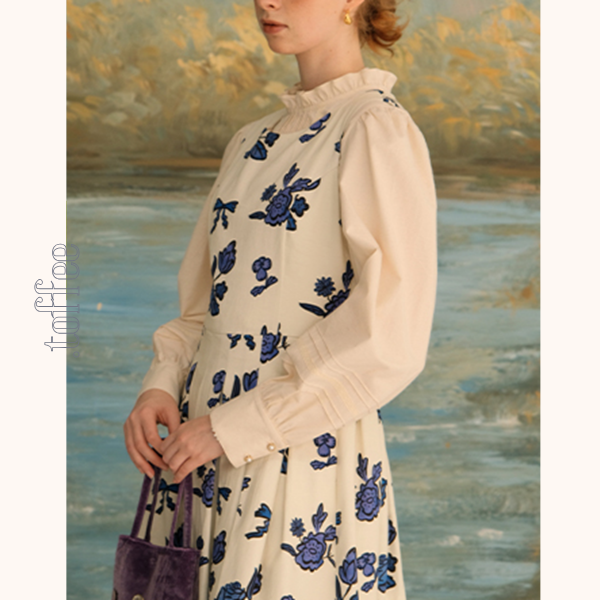 リボン&ローズプリントワンピース Z00630