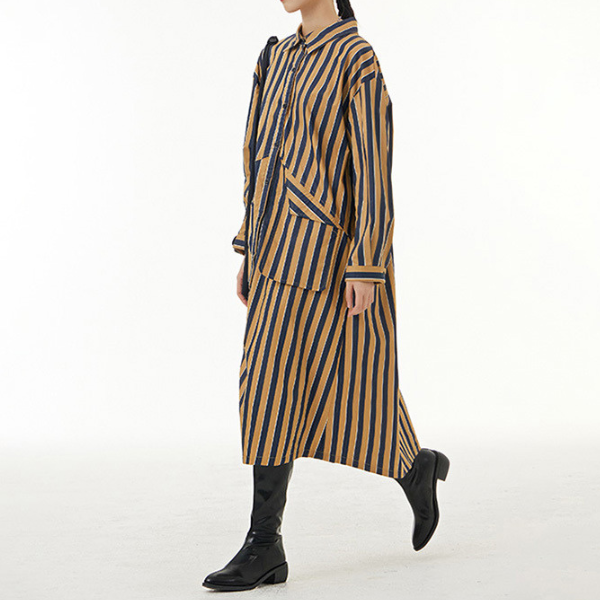【2color】ストライプシャツワンピース X-349