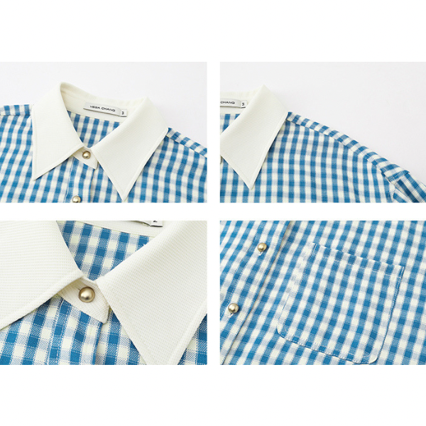ギンガムチェックのクレリックシャツ X-288