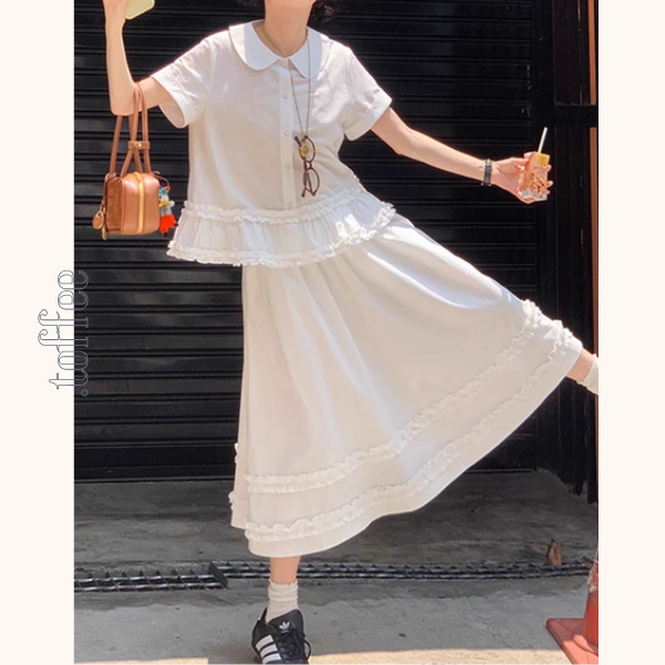 【2color】ギンガムチェック&フリルセットアップ《Z01098》