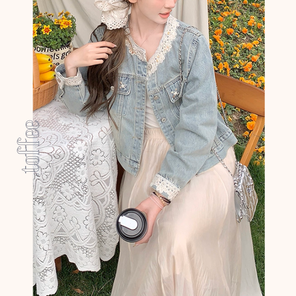 花咲く朝のレース付きデニムジャケット《Z01153》