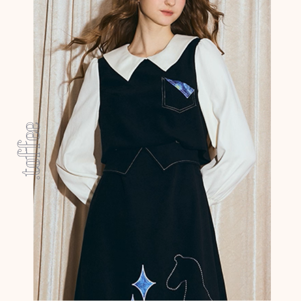 星を見上げる馬の刺繍ワンピース《Z01122》