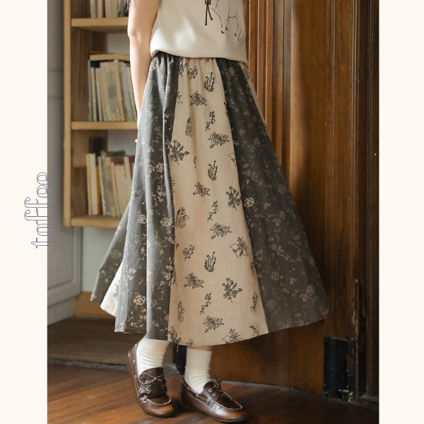 野に咲く詩 花柄切り替えロングスカート《Z01145》