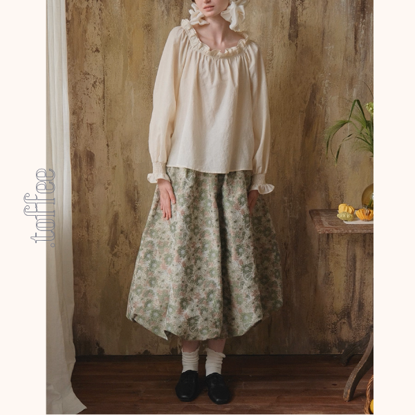 レトロフラワープリントのボリュームスカート《Z01112》