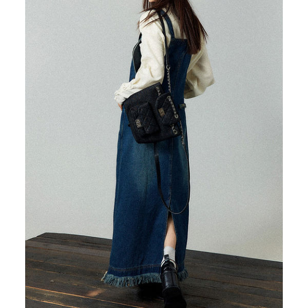 フリンジデニムジャンパースカート X-368