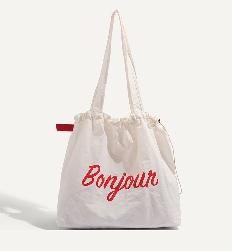 【4color】“Bonjour” レタープリントドローストリングトートバッグ 《Z00802》