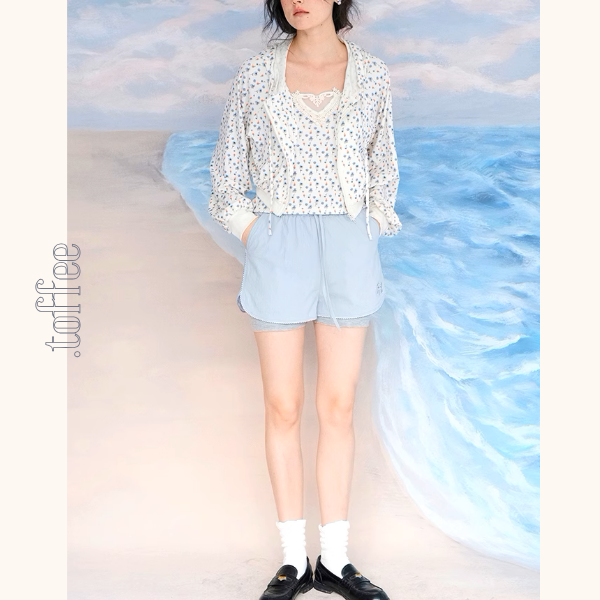 クロップドフーディー&レースキャミソール小花柄セットアップ《Z00983》