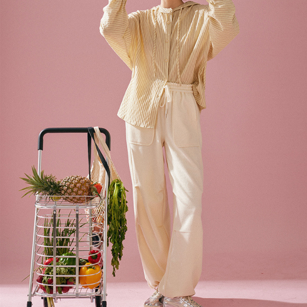 【2color】フード付きオーバーサイズストライプシャツ Z00130