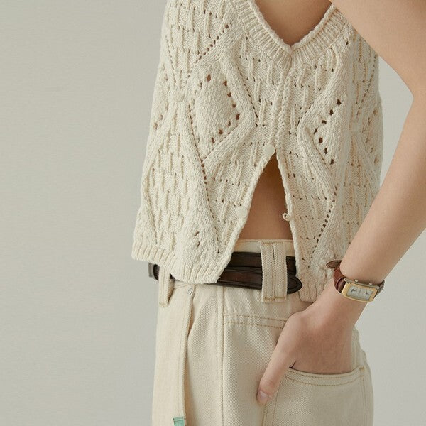 透かし編みノースリーブニットトップ Z00384