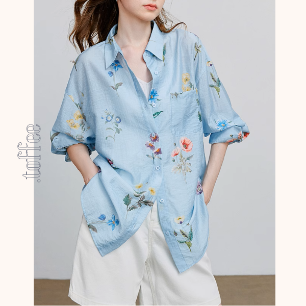 【2color】花柄プリントルーズシャツ《Z00932》