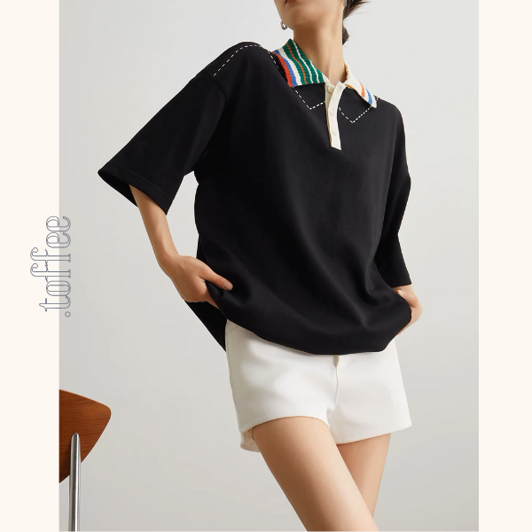 カラフルポロカラーオーバーサイズトップ&ホワイトショートパンツのセットアップ《Z00944》