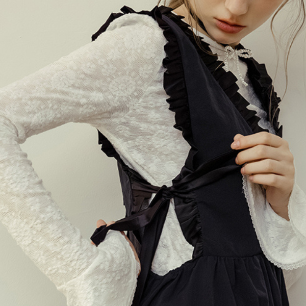 Vネックフリルロングワンピース Z00139