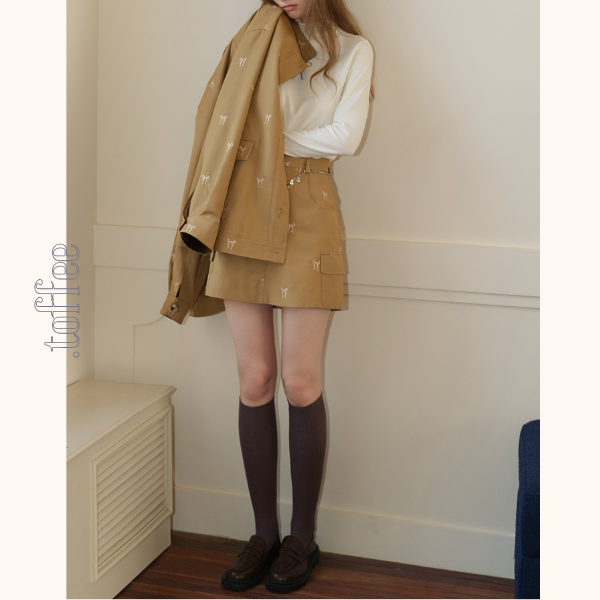 リボン刺繍オーバーサイズジャケット&スカートセットアップ《Z00817》