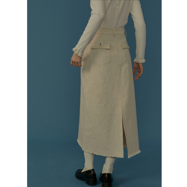 フリンジ付きAラインミモレ丈スカート Z00068