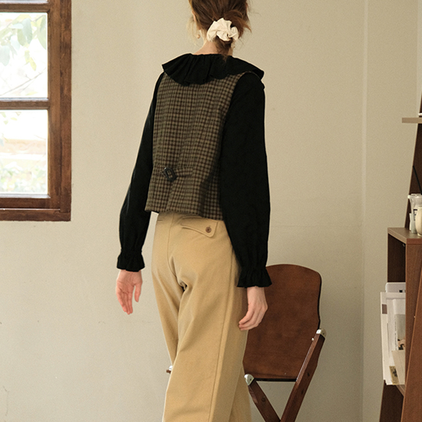 ブラウンチェック柄シングルブレストベスト Z00507