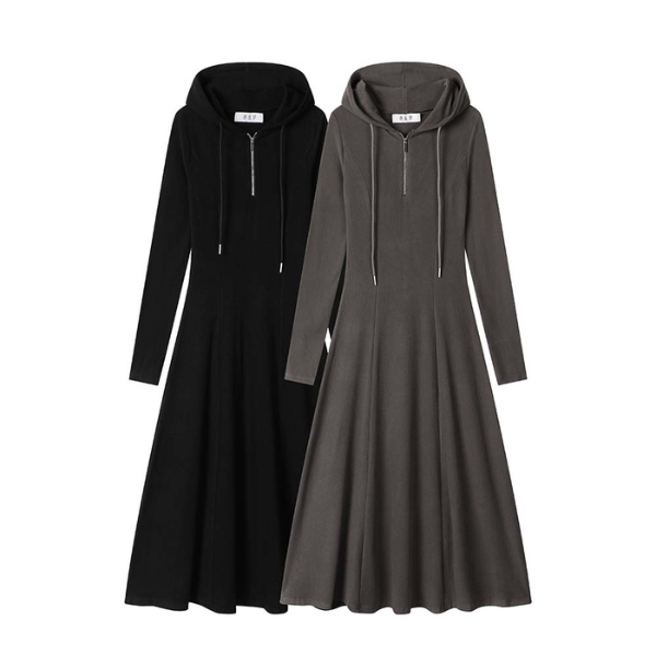 【2color】フィット&フレアパーカーワンピース X-344