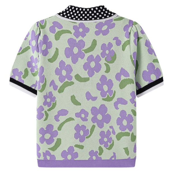 ドット柄×花柄半袖ポロシャツ Z00205