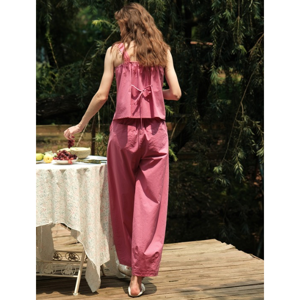 【2color】シンプルレースキャミソール&ロングパンツのセットアップ Z00204