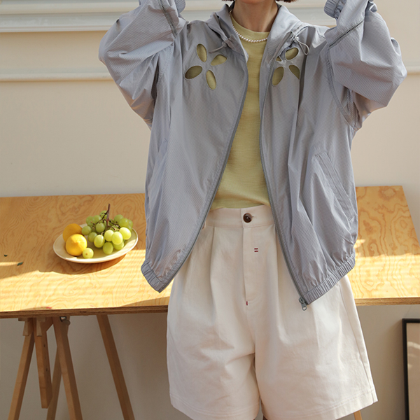 【2color】お花モチーフの中空フードジャケット Z00353