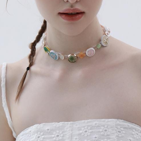 マルチカラーボタンネックレス Z00579