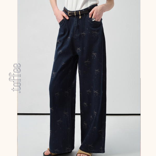 リボンジャガードデニムパンツ《Z00989》