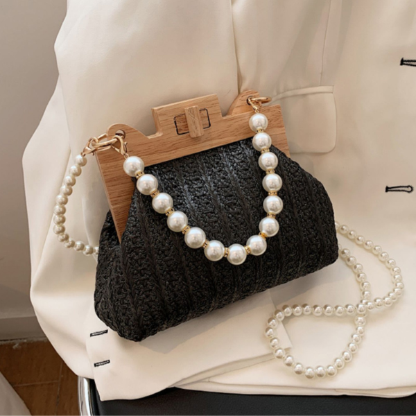 【3color】パールストラップエレガントストローバッグ X-274