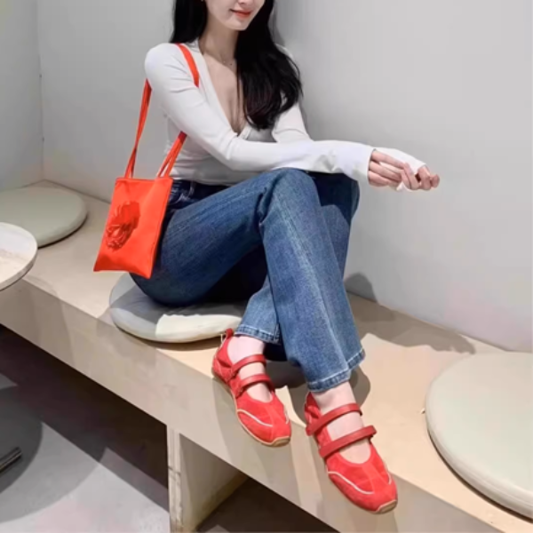 【4color】ラウンドネックダブルストラップフラットシューズ《Z00880》