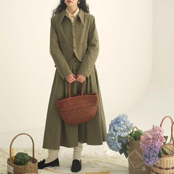 シングルブレストショートジャケット&Aラインロングスカートのセットアップ Z00450