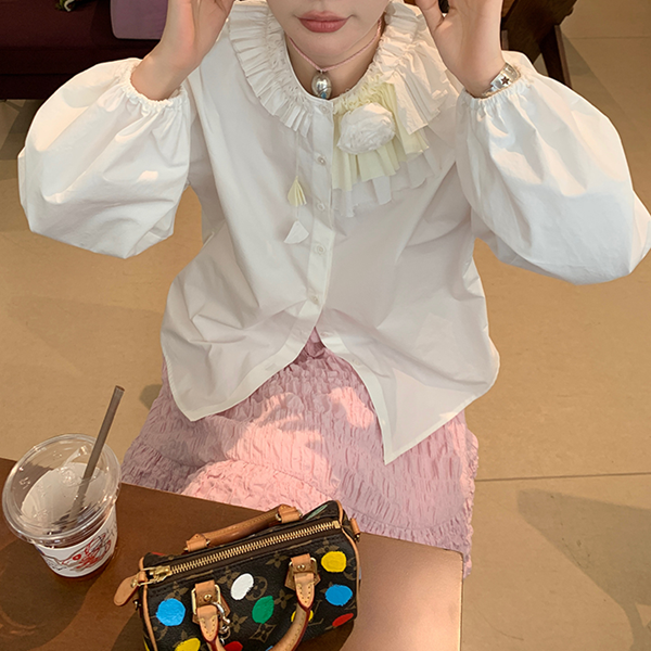 レース&フラワーホワイトブラウス Z00519