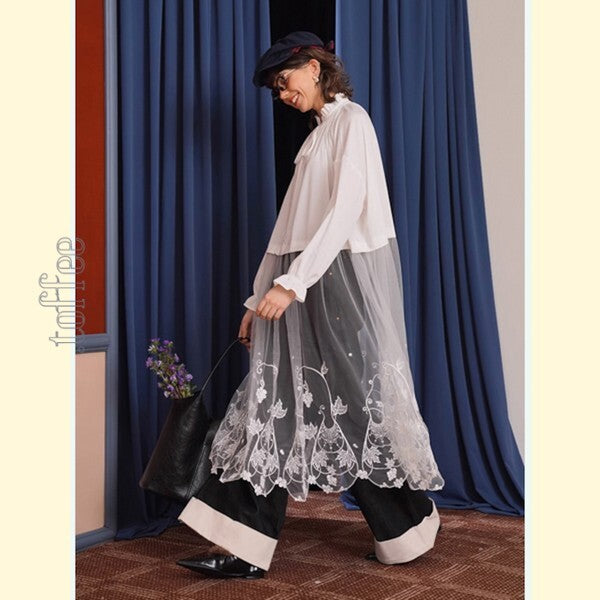 純白の夢幻:芸術的な刺繍レースのワンピース 《C0196》