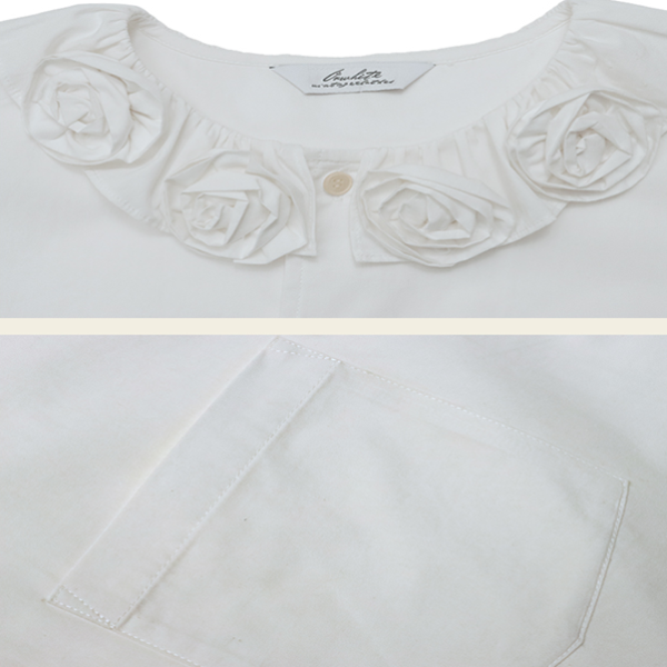 立体ローズ装飾ホワイトブラウス 《Z00766》