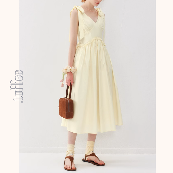 【2color】ショルダーリボンVネックワンピース《Z01011》