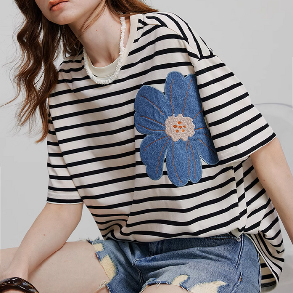 【3pattern】フラワーパッチワークオーバーサイズTシャツ《Z00935》