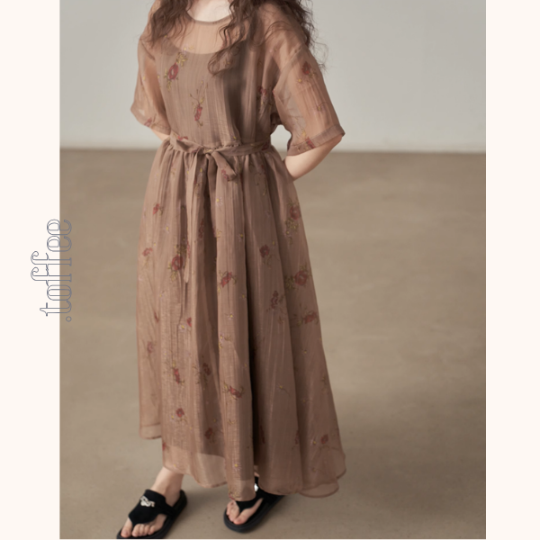 フローラルプリントシフォンワンピース《Z00995》