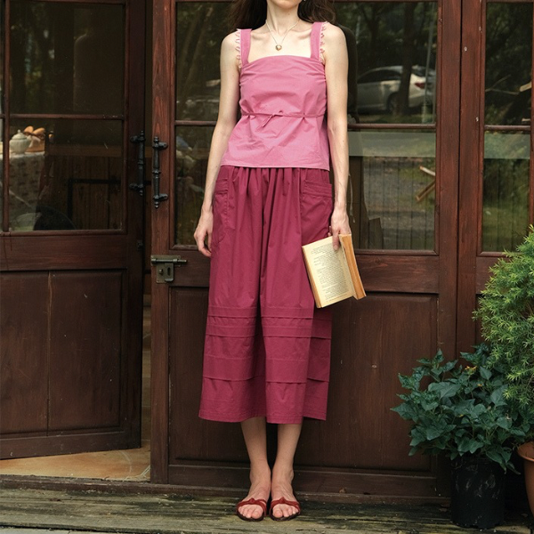 【2color】シンプルレースキャミソール&ロングパンツのセットアップ Z00204