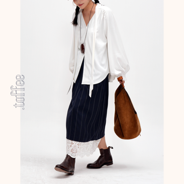 ネイビーストライプ&レース重ね着スカート Z00477