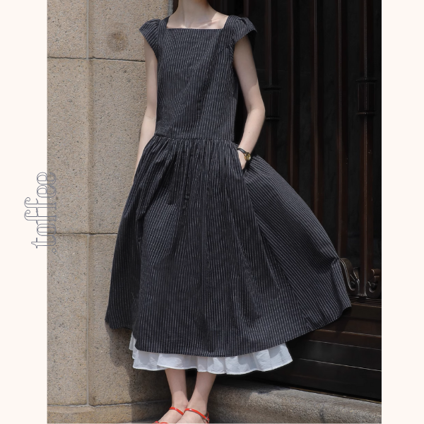 スクエアカラーストライプワンピース《Z01025》