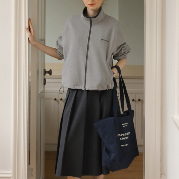 【2color】スタンドカラー ジップアップドロップショルダー スウェット《Z00891》